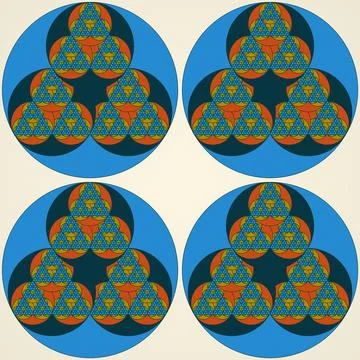 Fractal geometry circle pattern illustration featuring recursive blue and o.. Stock Illustration