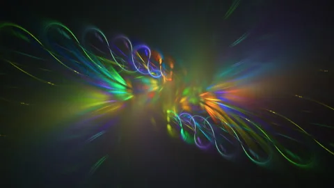 Fractal glowing combination of luminous particles and colorful flows motion. Stock Footage 252038693
