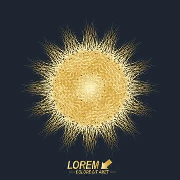 Fractal golden element. Virtual background communication or particle compounds Illustrazione stock