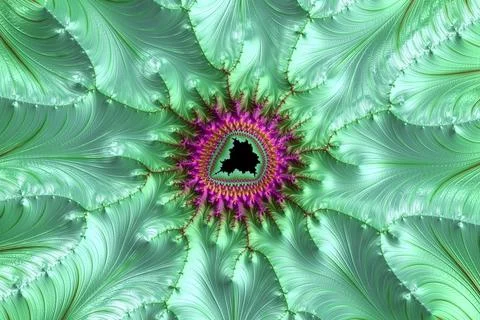 Fractal graphic texture with floral elements in green and purple tones Stock Illustration