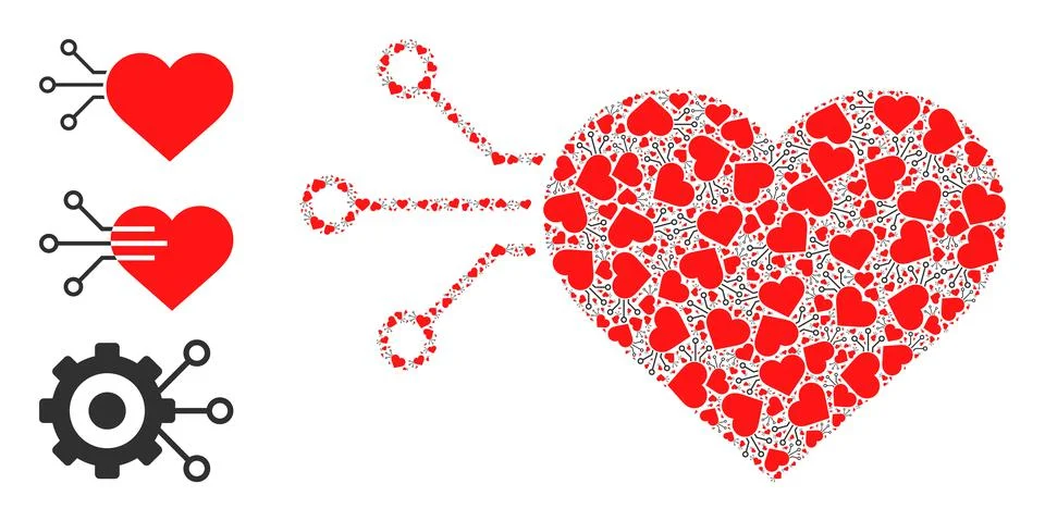 Fractal Heart Sensor Icon Self Collage Stock Illustration