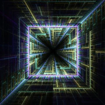 Fractal HiTech Corridor Wall Infinity Background  - Fractal Art Stock Illustration