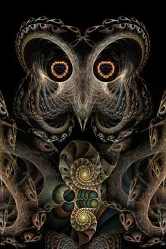 Fractal image of an owl on a black background Stock Illustration