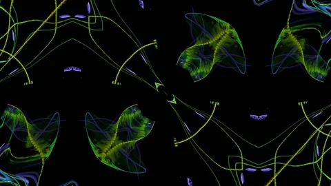 Fractal kaleidoscope. Elements changing and flying on the black background Stock Footage 154185995