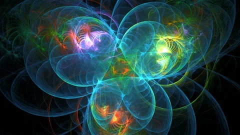 Fractal motion of abstract particles, round shapes on dark. Stock Footage 338264299