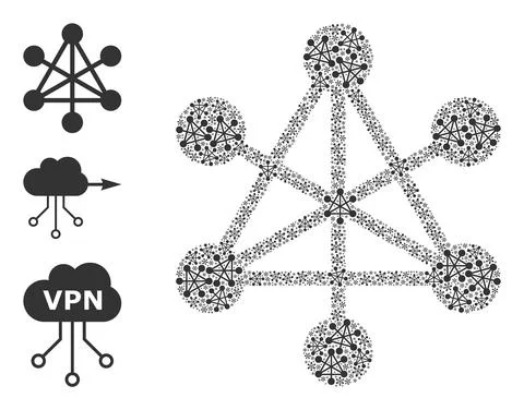 Fractal Network Nodes Icon Itself Collage Stock Illustration