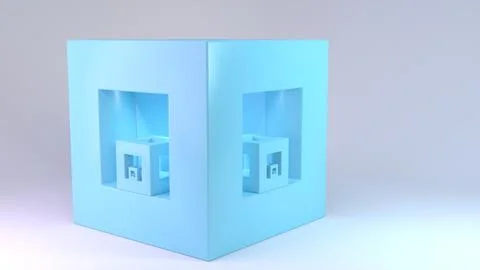 Fractal like pattern of blue cubes inside cubes. 3d render Stock Illustration