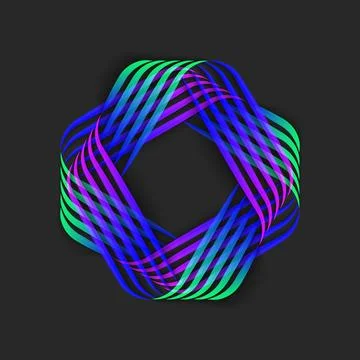 Fractal pattern logo from thin intertwined parallel lines, two squares over.. Stock Illustration