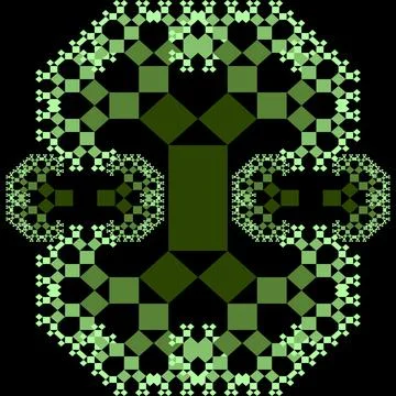 Fractal Pythagoras tree patterns, green ornament composed of small decreasing Stock Illustration