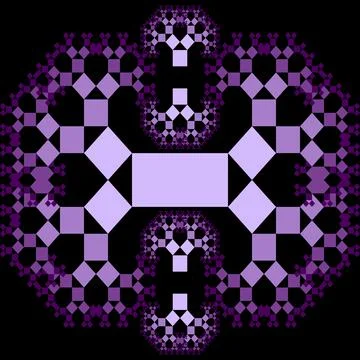 Fractal Pythagoras tree patterns, purple ornament composed of small decreasing Illustrazione stock