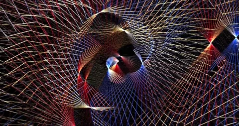 Fractal of rays of light in red, white and blue shades Stock Footage 247131696