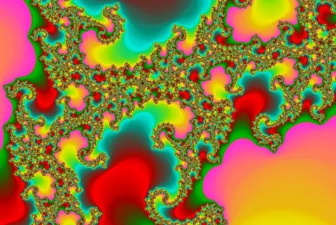 Fractal rendering of multi colored flower petals and rainbow swirl Stock Illustration