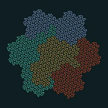 Fractal snowflake design with geometric patterns in gradient colors Stock Illustration