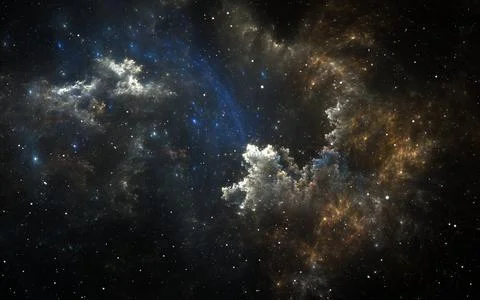 Fractal space nebula. Giant interstellar cloud and stars scattered across t.. Stock Illustration