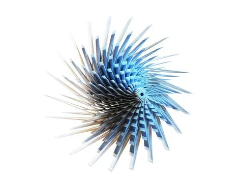 Fractal spiky geometric sphere with sharp marble fins. Isolated on white Stock Illustration