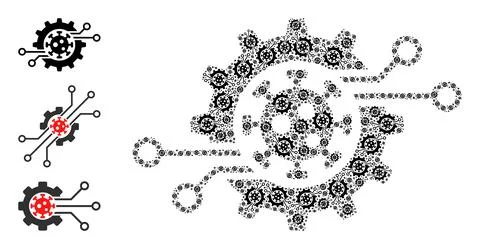 Fractal Virus Electronics Gear Icon Self Mosaic Stock Illustration