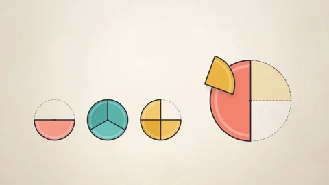 Fraction Pie Slices Combining Into Whole Circle Math Explainer Animation Stock Footage 346936310