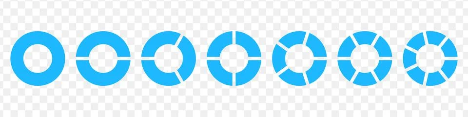 Fractions pie divided for math. Blue circle pie with pieces. Segment slice se Stock Illustration