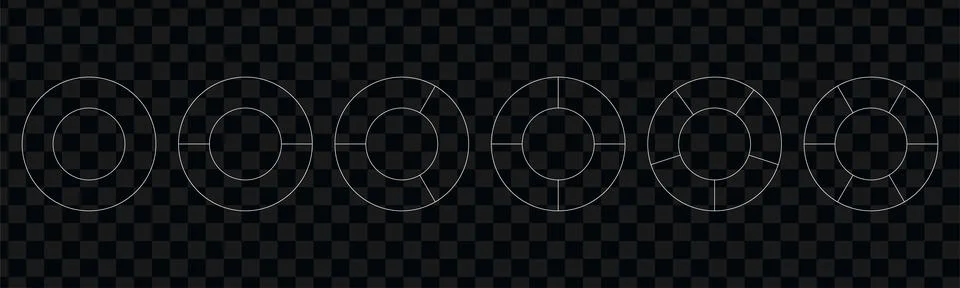 Fractions pie divided for math. Circle pie with pieces. Segment slice set. .. Stock Illustration