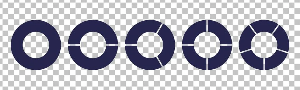 Fractions pie divided for math. Circle pie with pieces. Segment slice set. .. Stock Illustration