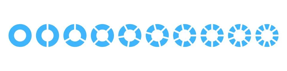 Fractions pie divided for math. Circle pie with pieces. Segment slice set. Si Stock Illustration