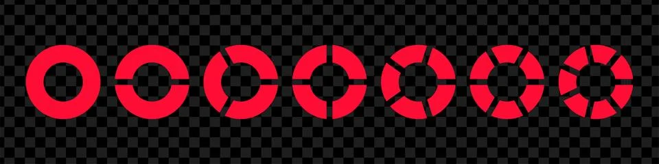 Fractions pie divided for math. Red circle pie with pieces. Segment slice s.. Stock Illustration