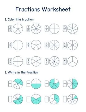 Fractions Worksheet or Practice Sheet for School Stock Illustration