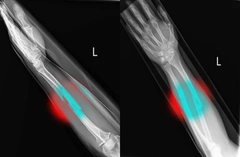 Fracture Forearm on red mark. Stock Photos