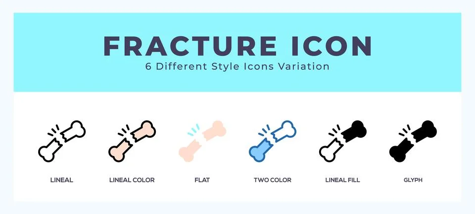 Fracture icon set with different styles. Icons designed in filled. outline... Stock Illustration
