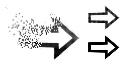 Fractured and Halftone Pixelated Arrow Right Glyph Stock Illustration