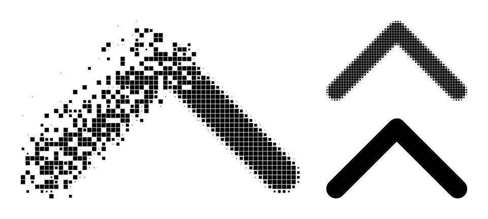 Fractured and Halftone Pixelated Direction Up Glyph Stock Illustration