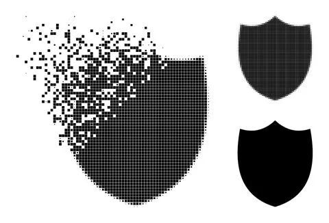 Fractured and Halftone Pixelated Shield Icon Ilustración de archivo