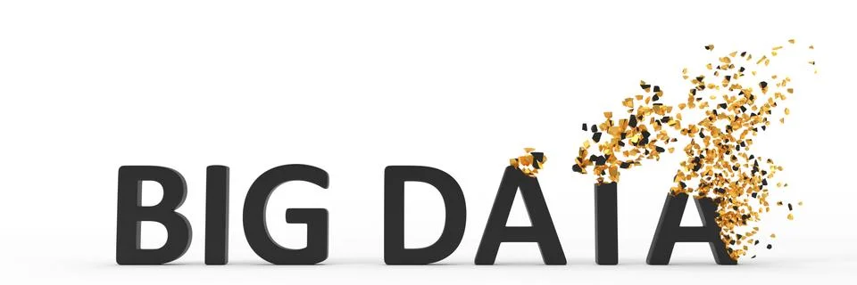 Fractured big data text dispersing on wind, 3d illustration Stock Illustration