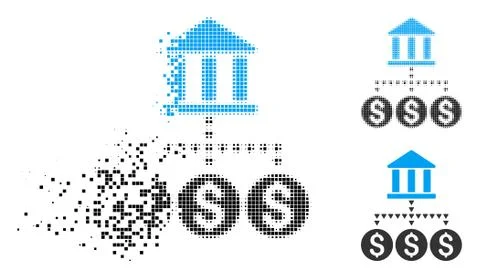 Fractured Dot Halftone Bank Structure Icon Stock Illustration