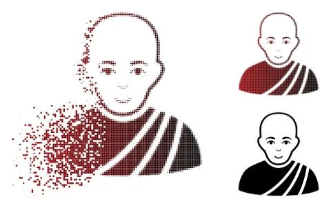 Fractured Dot Halftone Buddhist Monk Icon 스톡 일러스트
