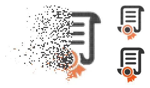 Fractured Dot Halftone Certified Scroll Document Icon Stock Illustration
