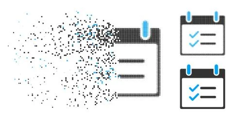 Fractured Dot Halftone Check Items Calendar Day Icon Stock Illustration