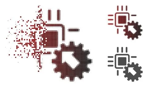 Fractured Dot Halftone Hitech Processor And Gear Integration Icon 스톡 일러스트
