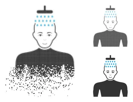 Fractured Dot Halftone Man Shower Icon with Face Illustrazione stock