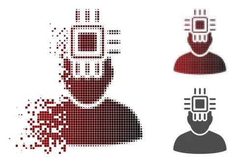 Fractured Dot Halftone Neuro Interface Icon Ilustração Stock