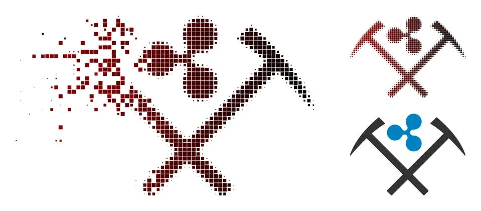 Fractured Dot Halftone Ripple Mining Hammers Icon Stock Illustration