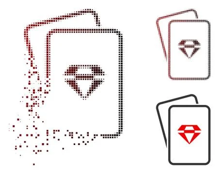 Fractured Dot Halftone Ruby Gambling Cards Icon Illustrazione stock