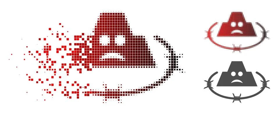 Fractured Dot Halftone Sad Prison Icon Stock Illustration