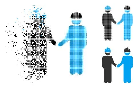 Fractured Dotted Halftone Engineer Persons Handshake Icon Stock Illustration