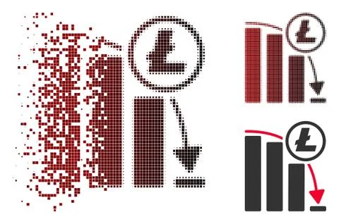 Fractured Dotted Halftone Litecoin Panic Falling Chart Icon 스톡 일러스트