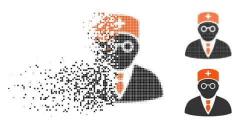 Fractured Dotted Halftone Main Physician Icon Stock Illustration