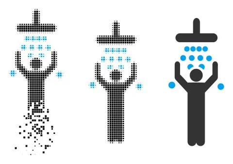 Fractured Dotted Halftone Man Under Shower Icon イラスト素材