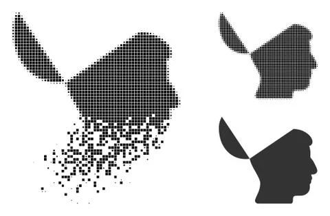 Fractured Dotted Halftone Open Mind Icon Stock Illustration