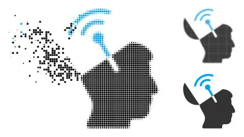 Fractured Dotted Halftone Open Mind Radio Interface Icon Stock Illustration
