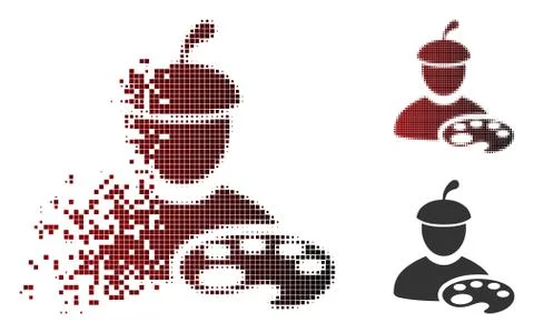 Fractured Dotted Halftone Painter With Palette Icon Stock Illustration